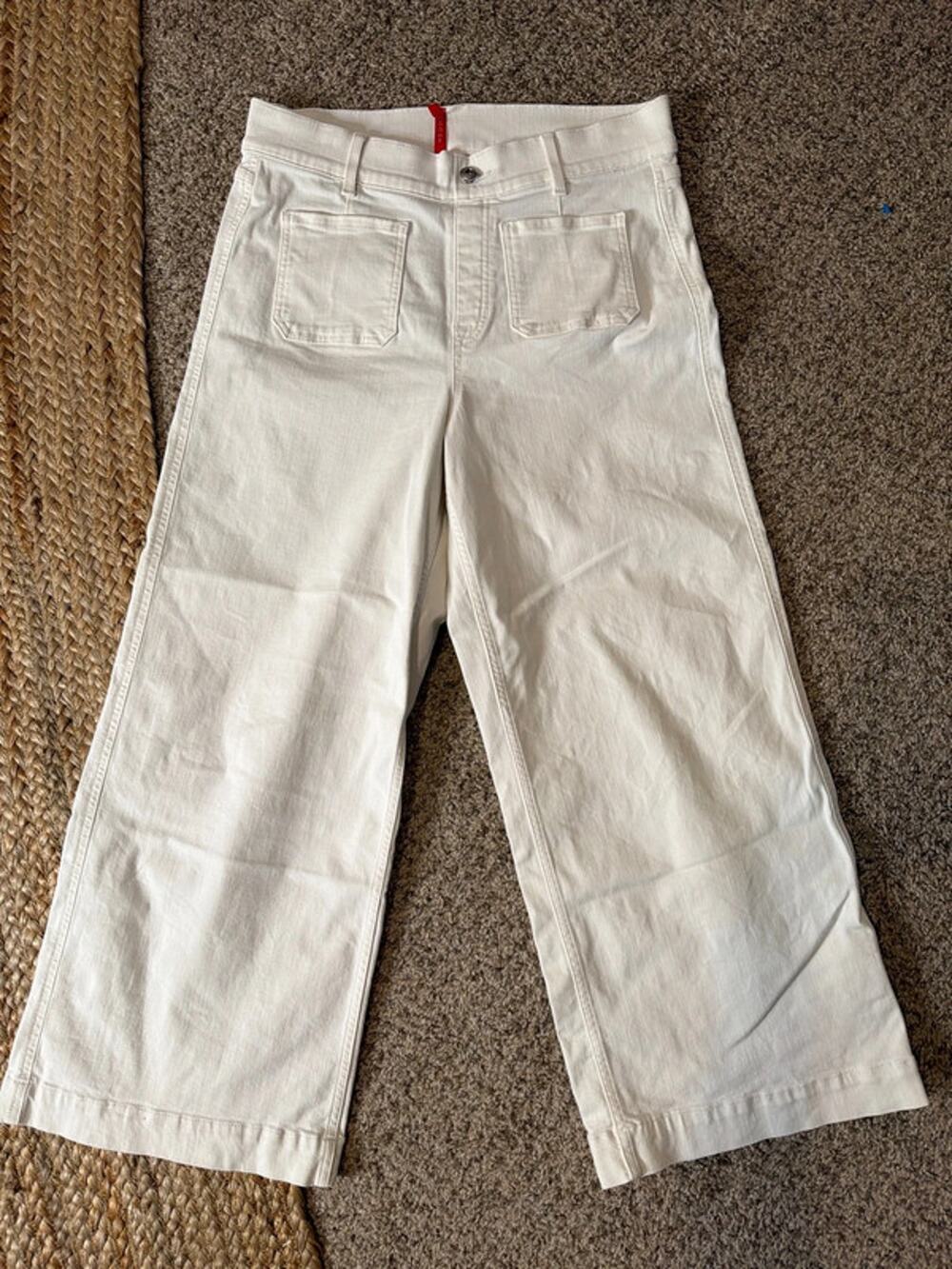 Spanx white wide leg cropped pull on pants denim EUC L 3428